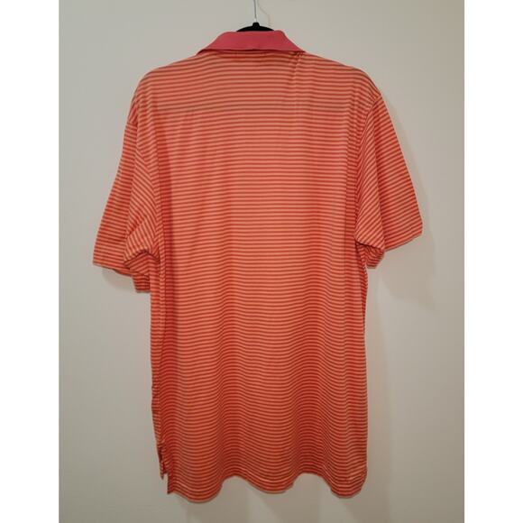 Peter Millar Polo Short Sleeve Orange Striped Golf Shirt‎ Size Large - Picture 2 of 5
